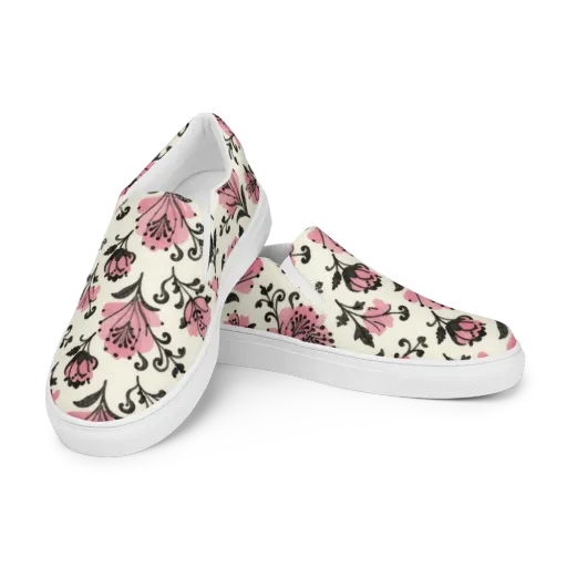 Pink Curlicue Garden on a Men's Slip-On Canvas Shoes