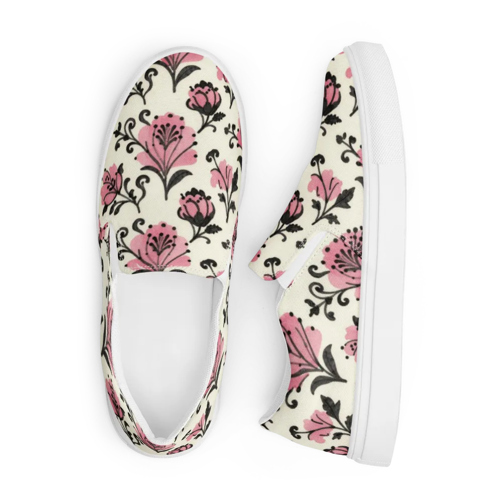 Pink Curlicue Garden on Men's Slip-On Canvas Shoes — Front