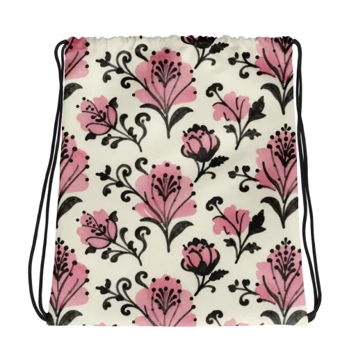 Pink Curlicue Garden on a Drawstring Bag