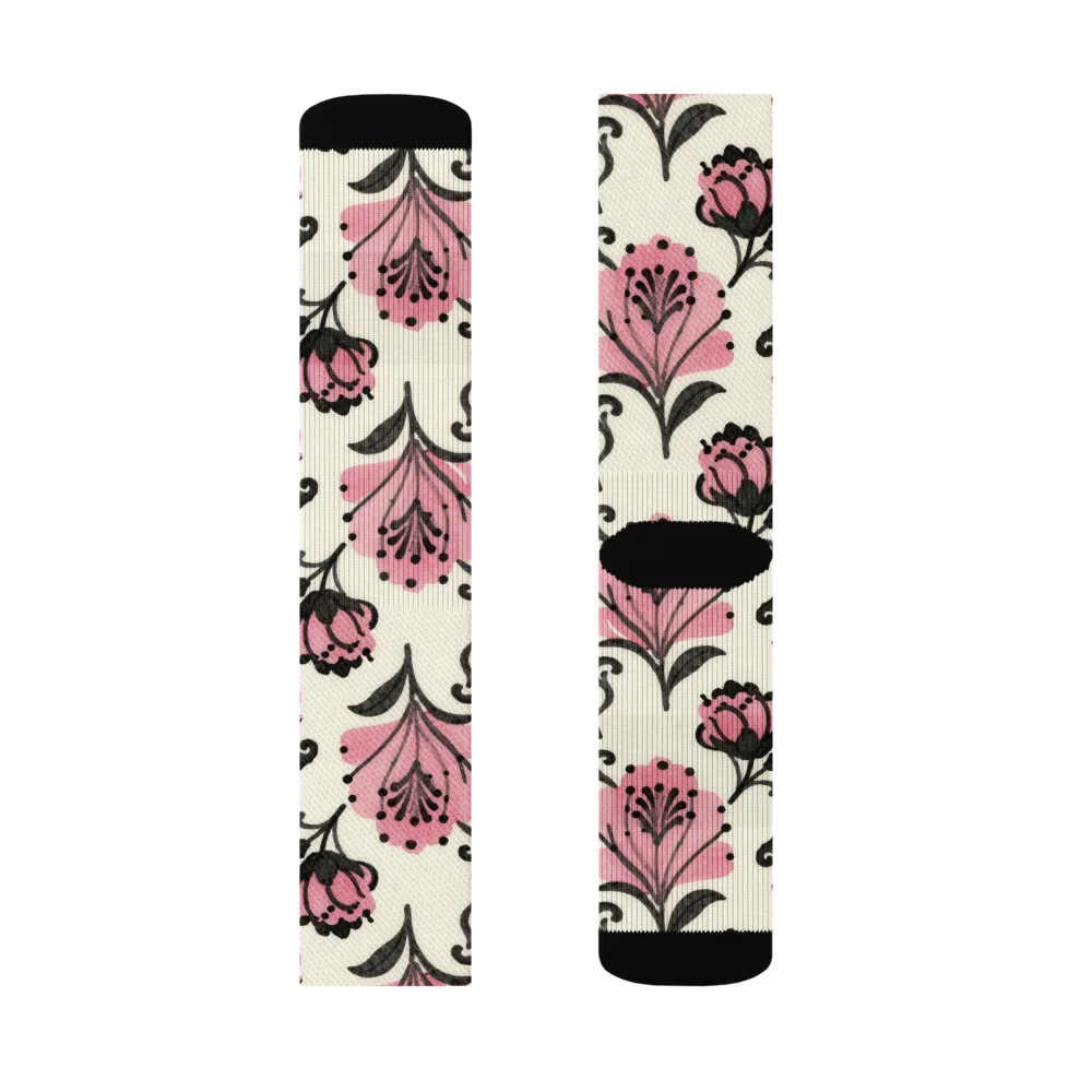 Pink Curlicue Garden on Socks — Left Sock