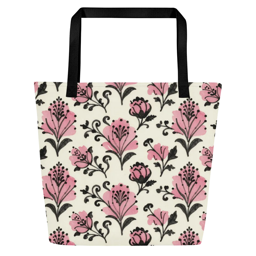 Pink Curlicue Garden on Large Tote Bag W/ Pocket — Front
