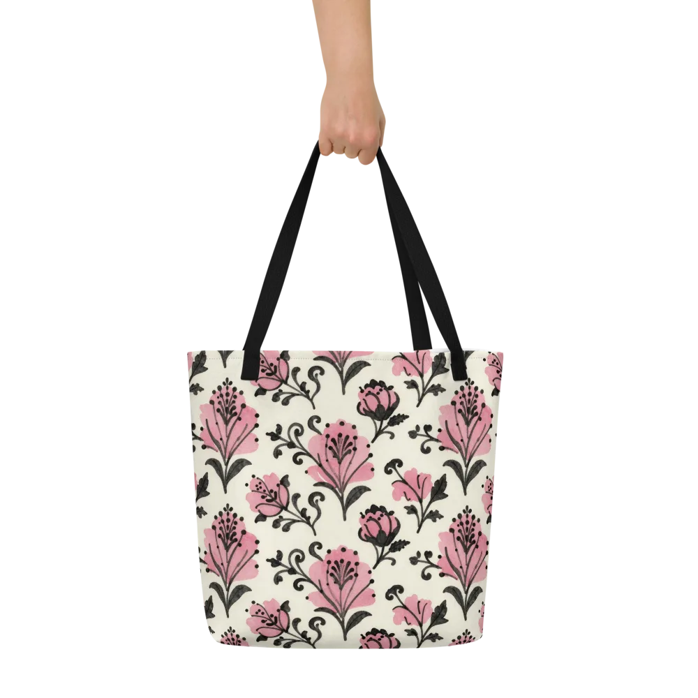 Pink Curlicue Garden on Large Tote Bag W/ Pocket — Front