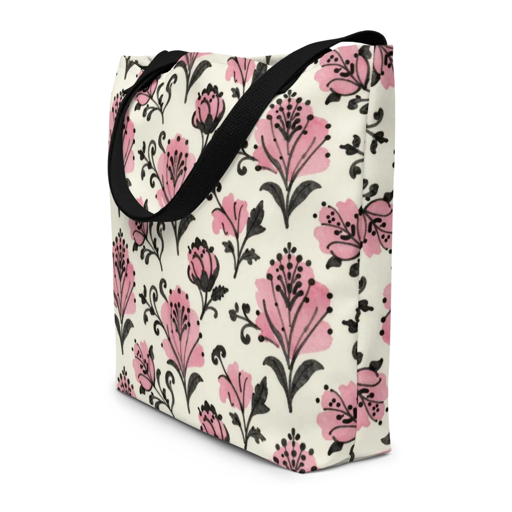 Pink Curlicue Garden on Large Tote Bag W/ Pocket — Front