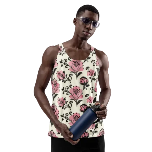 Pink Curlicue Garden on a Men's Tank Top