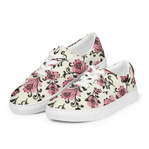 Pink Curlicue Garden on a Men's Lace-Up Canvas Shoes