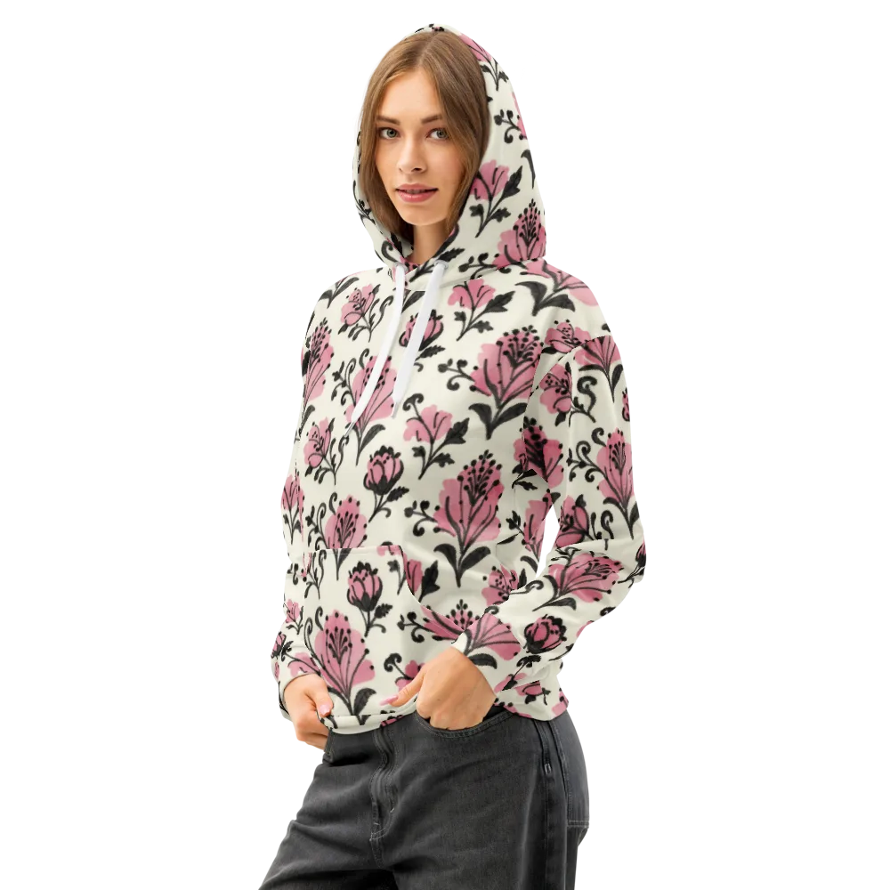 Pink Curlicue Garden on Cotton Hoodie — Left Front