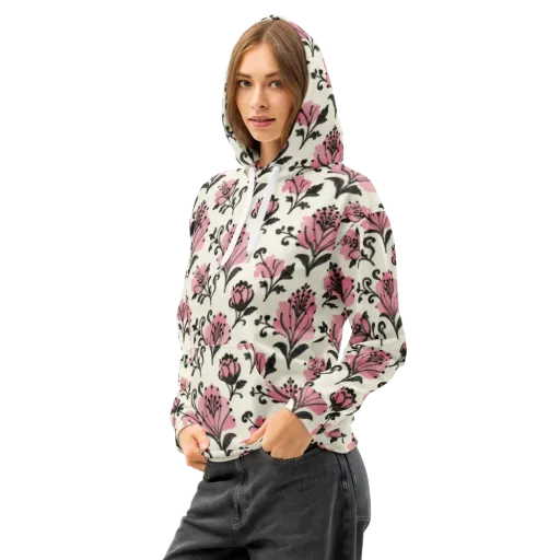 Pink Curlicue Garden on a Cotton Hoodie