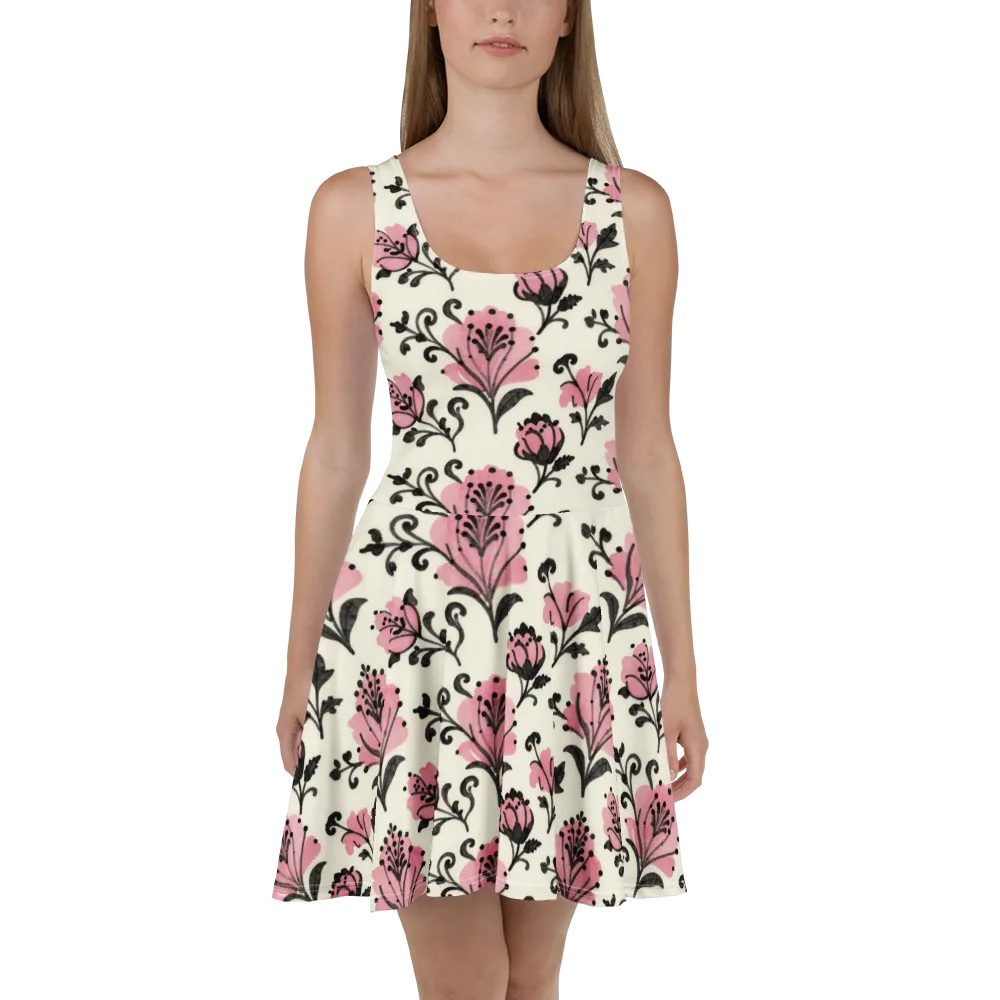 Pink Curlicue Garden on Skater Dress — Front