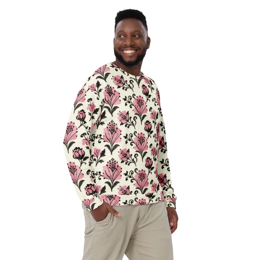 Pink Curlicue Garden on Sweatshirt — Front