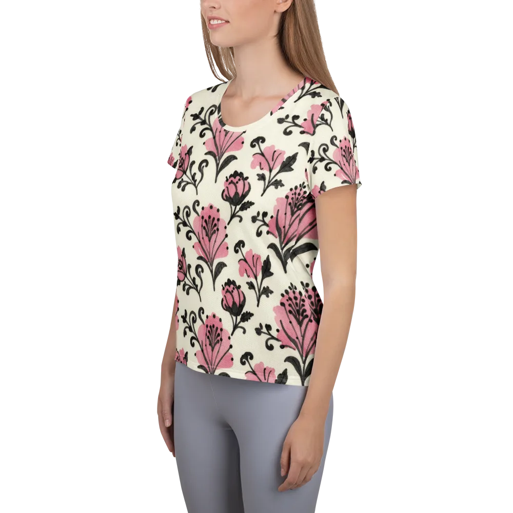 Pink Curlicue Garden on Women's Athletic T-Shirt — Left