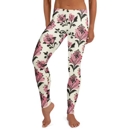 Pink Curlicue Garden on a Leggings