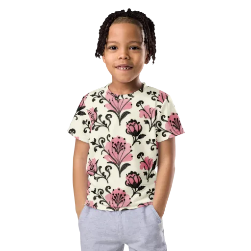 Pink Curlicue Garden on a Kids Crew Neck T-Shirt