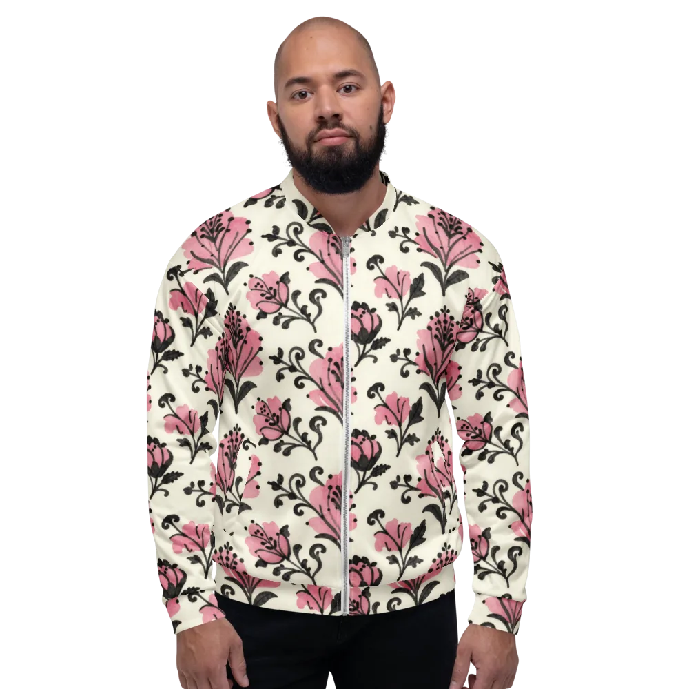 Pink Curlicue Garden on Bomber Jacket — Front