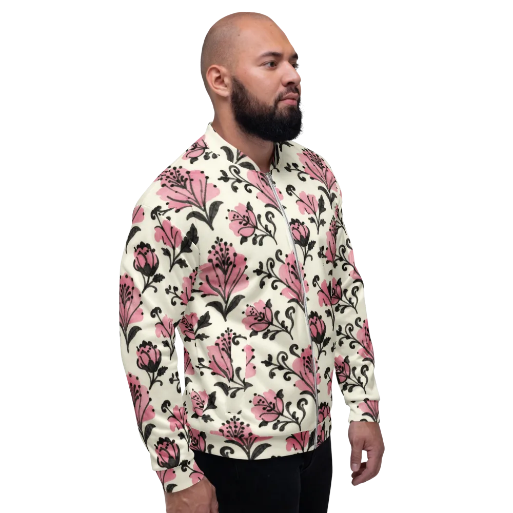 Pink Curlicue Garden on Bomber Jacket — Right