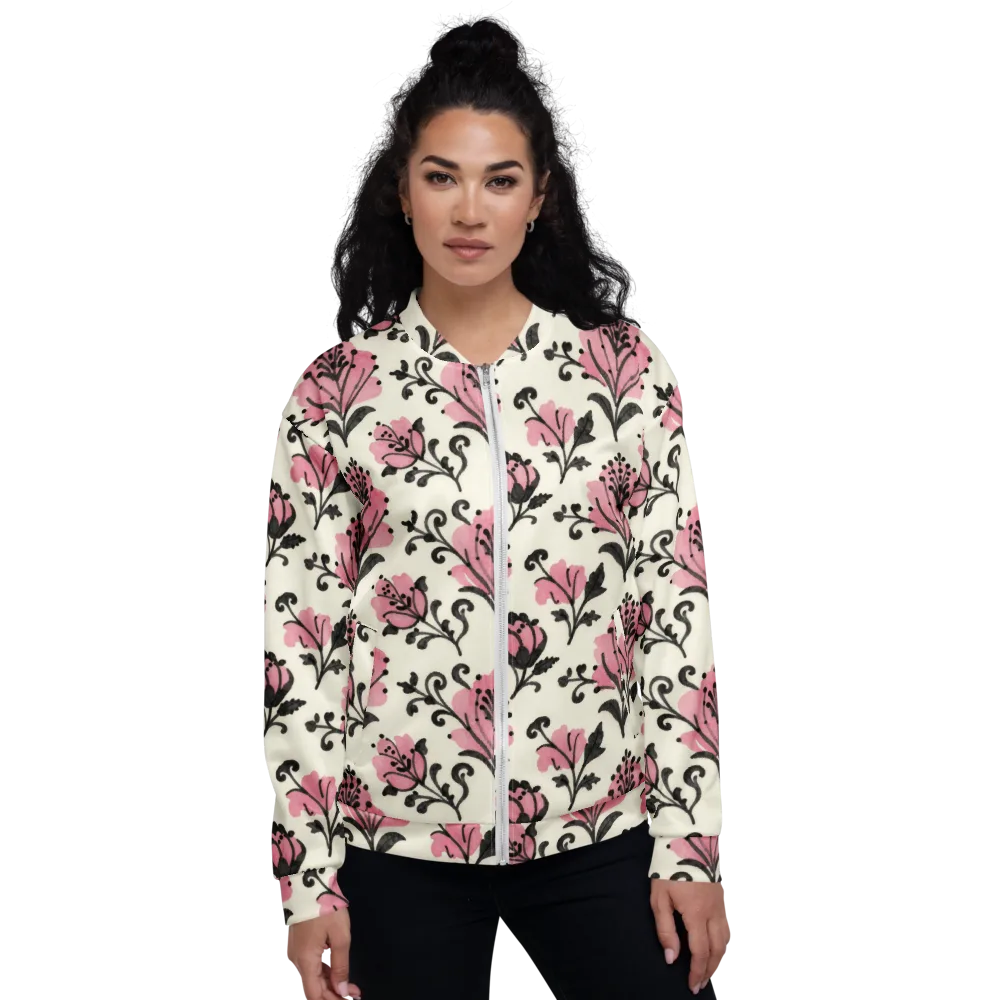 Pink Curlicue Garden on Bomber Jacket — Front