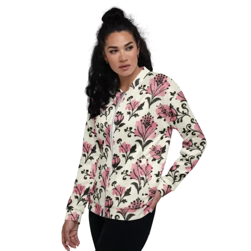 Pink Curlicue Garden on a Bomber Jacket