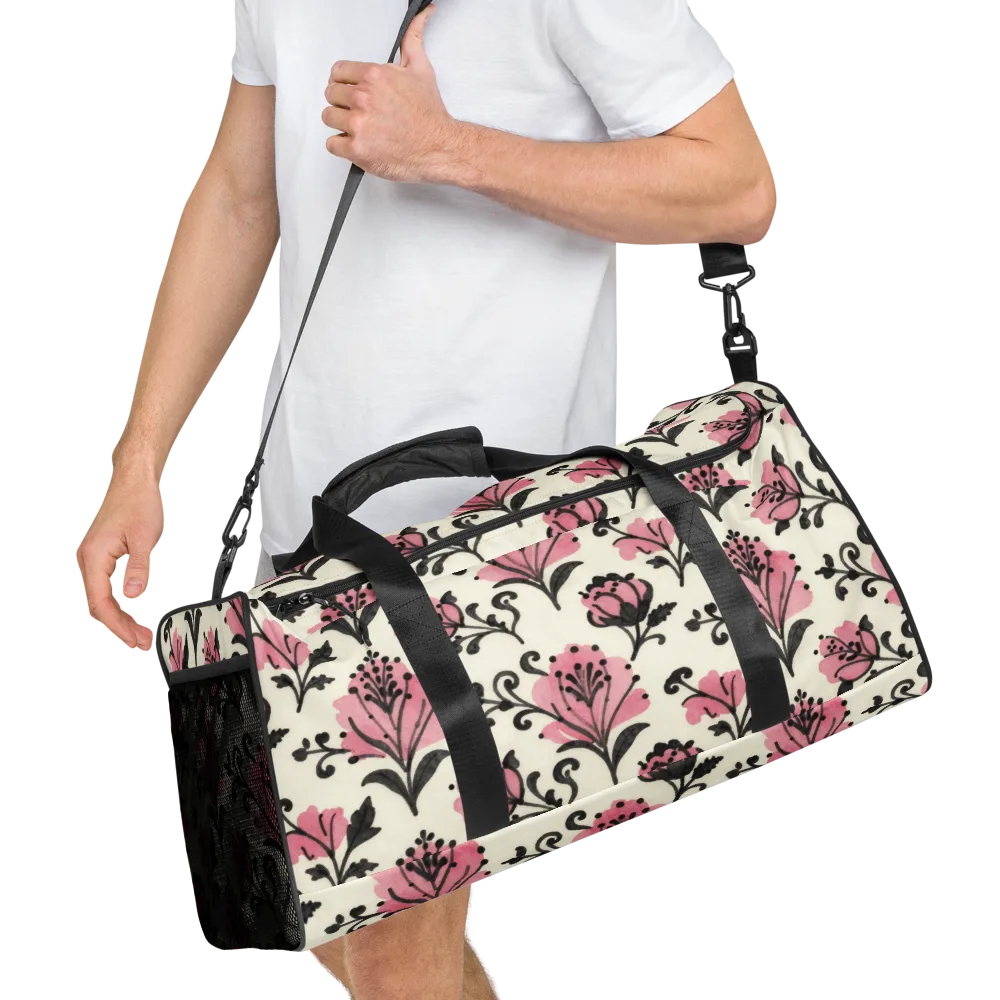 Pink Curlicue Garden on Duffle Bag — Right Front