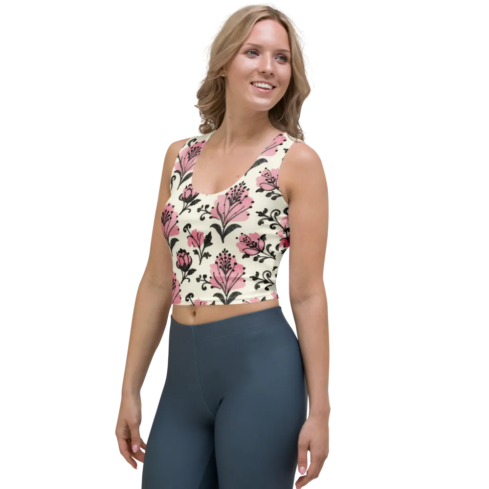 Pink Curlicue Garden on Crop Top — Left Front