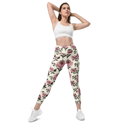 Pink Curlicue Garden on a Leggings with Pockets