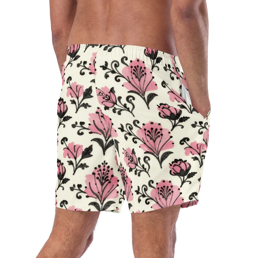 Pink Curlicue Garden on Swim Trunks — Right Back