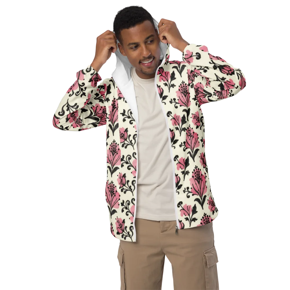 Pink Curlicue Garden on Men's Windbreaker — Front