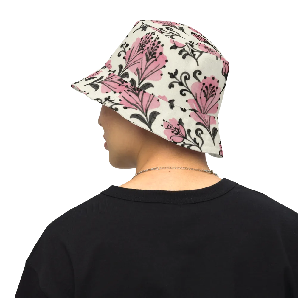 Pink Curlicue Garden on Reversible Bucket Hat — Back Inside