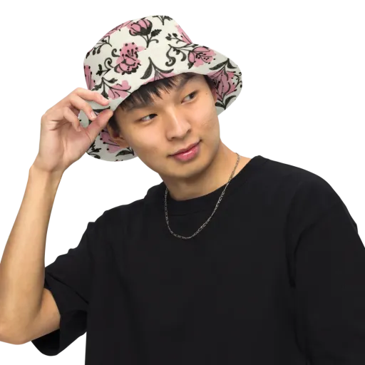 Pink Curlicue Garden on a Reversible Bucket Hat