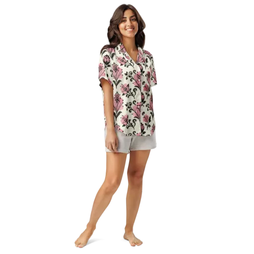 Pink Curlicue Garden on a Women's Short Sleeve Pajama Top
