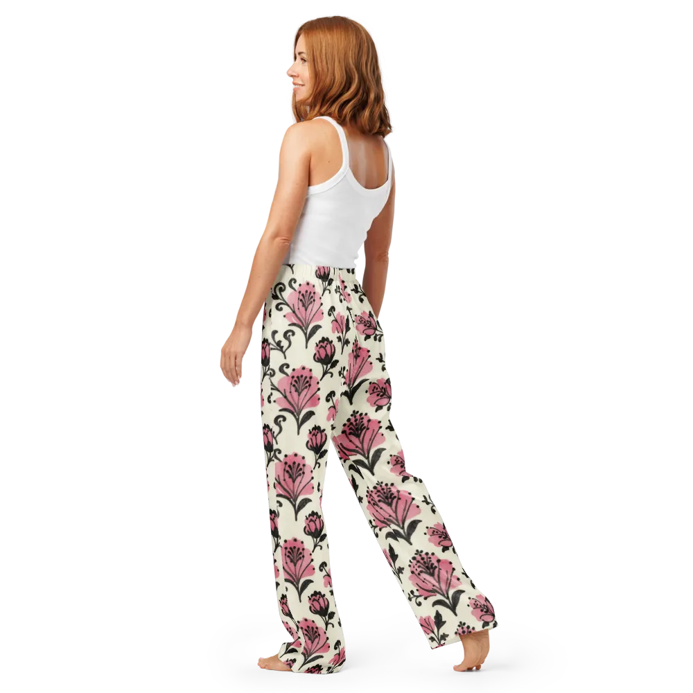 Pink Curlicue Garden on Women's Pajama Pants — Back