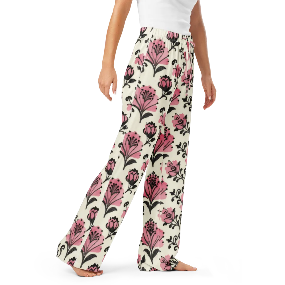 Pink Curlicue Garden on Women's Pajama Pants — Right Front