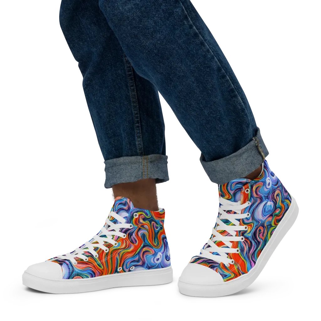 Riptide Radiance on Men's High Top Canvas Shoes — Left