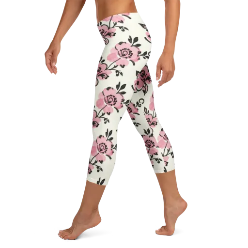 Pink Ink Garden on a Capri Leggings