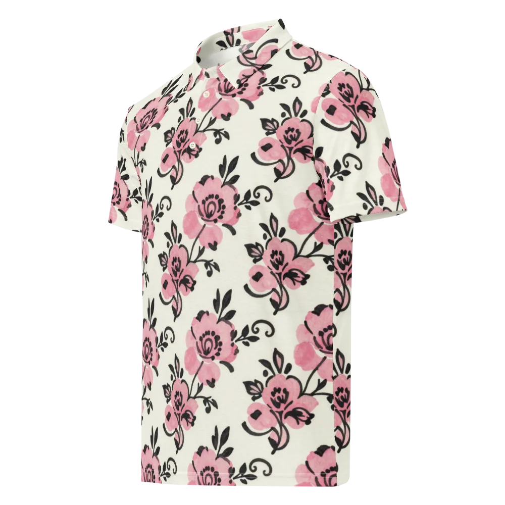 Pink Ink Garden on Men's Slim Fit Polo Shirt — Left Front