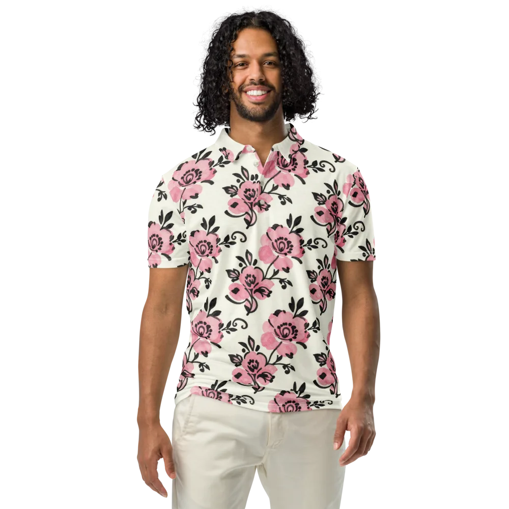 Pink Ink Garden on Men's Slim Fit Polo Shirt — Front