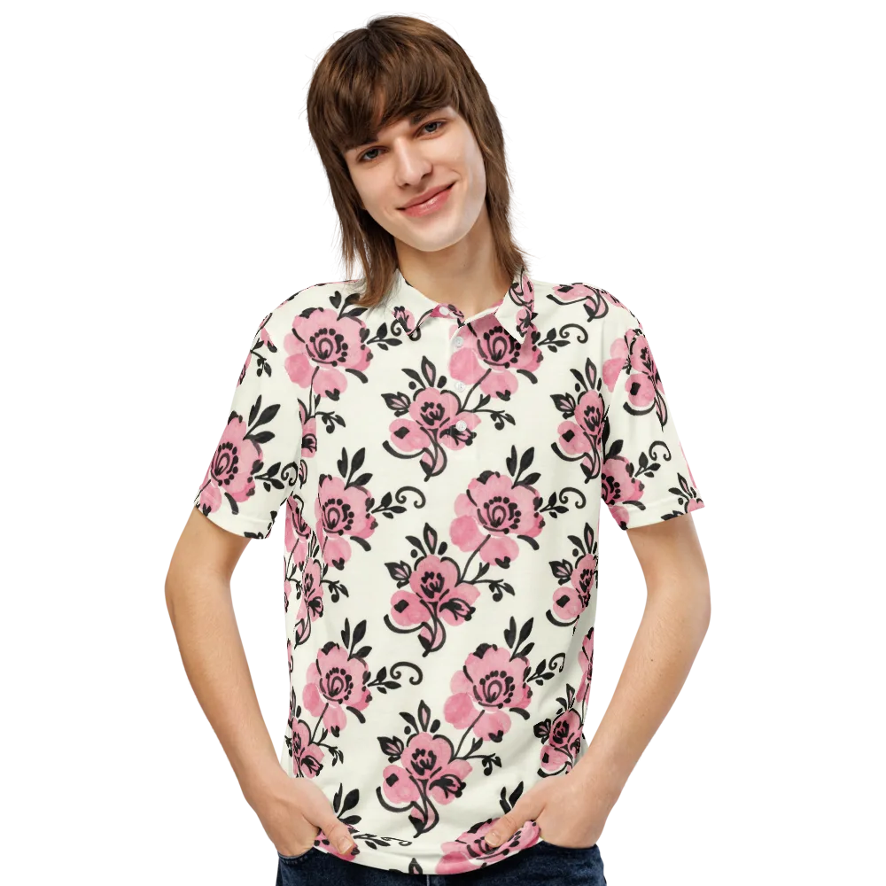 Pink Ink Garden on Men's Slim Fit Polo Shirt — Front