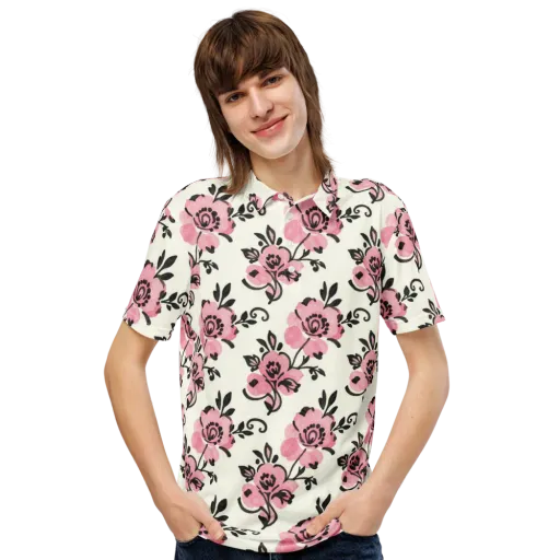 Pink Ink Garden on a Men's Slim Fit Polo Shirt