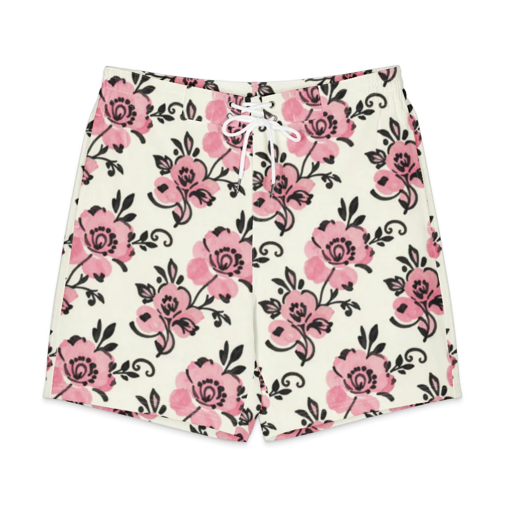 Pink Ink Garden on Men's Board Shorts — Front