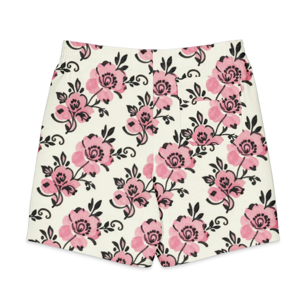 Pink Ink Garden on Men's Board Shorts — Back