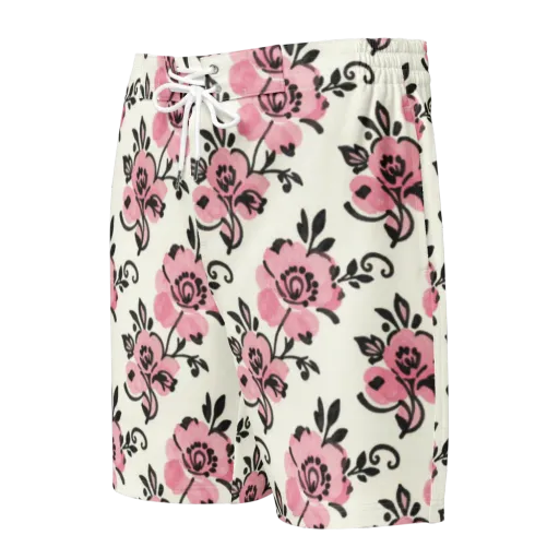 Pink Ink Garden on a Men's Board Shorts