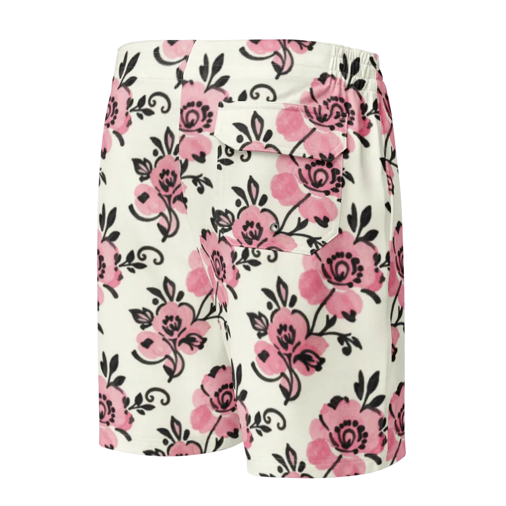 Pink Ink Garden on Men's Board Shorts — Back