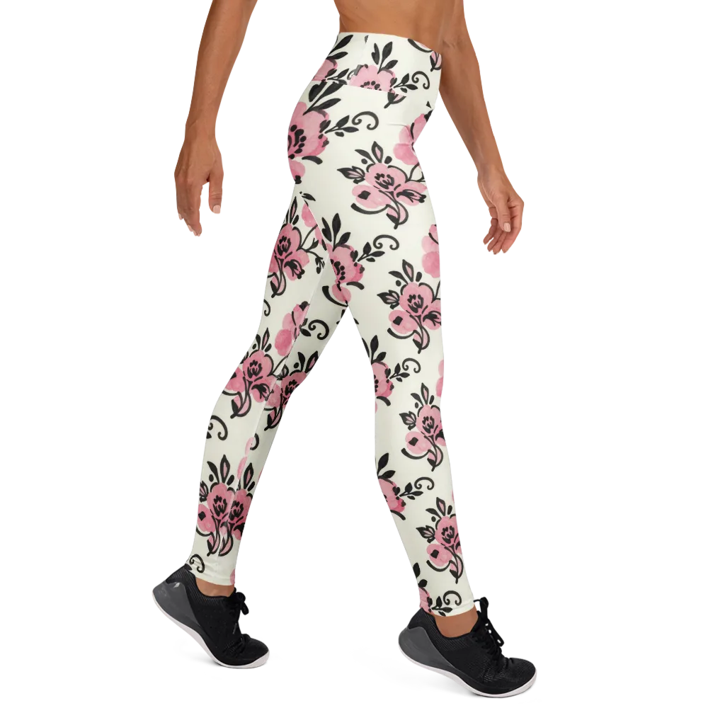 Pink Ink Garden on Yoga Leggings — Right