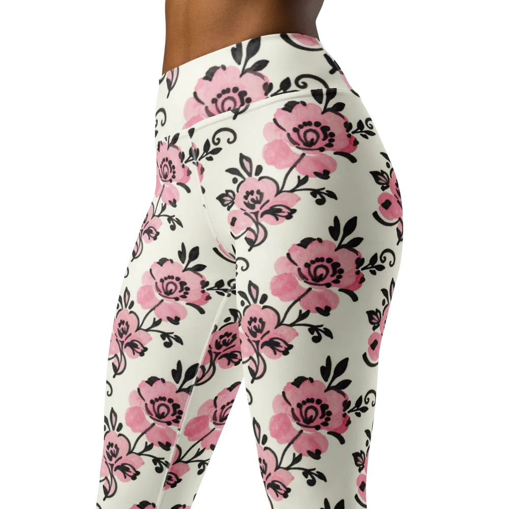 Pink Ink Garden on Yoga Leggings — Left Front