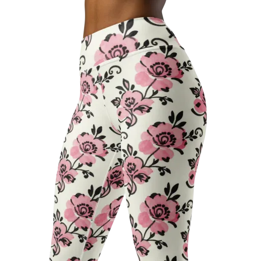 Pink Ink Garden on a Yoga Leggings