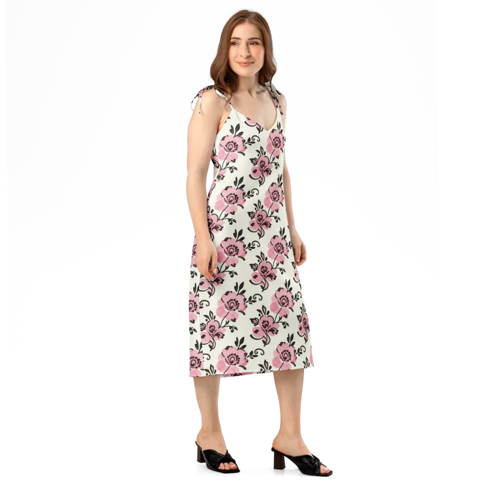Pink Ink Garden on Slip Dress — Right Front