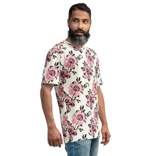 Pink Ink Garden on a Men's Crew Neck T-Shirt