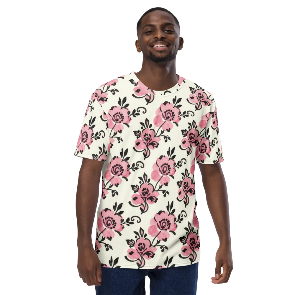 Pink Ink Garden on Men's Crew Neck T-Shirt — Front