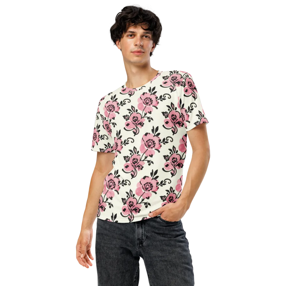 Pink Ink Garden on Men's Crew Neck T-Shirt — Front