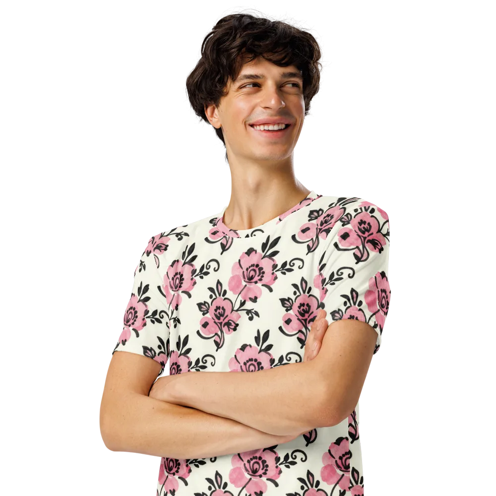 Pink Ink Garden on Men's Crew Neck T-Shirt — Left Front