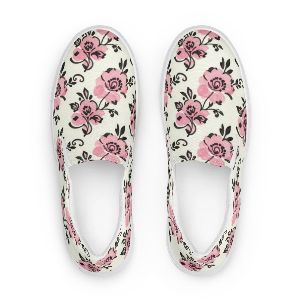 Pink Ink Garden on Men's Slip-On Canvas Shoes — Front