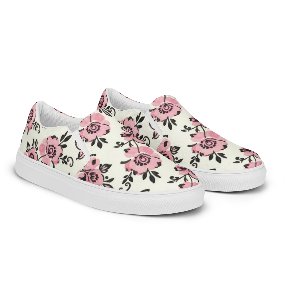 Pink Ink Garden on Men's Slip-On Canvas Shoes — Right Front